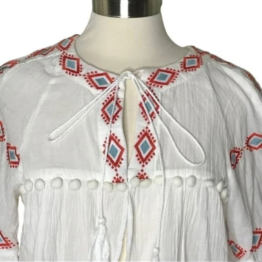 Hayden LA M off-white embroidered pompom top coverup
